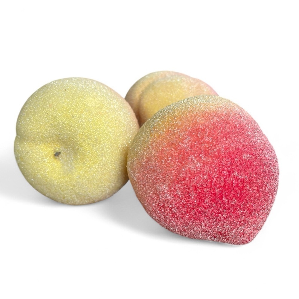 3 faux fruit peaches, 🍑? Sugared, vintage, excellent condition